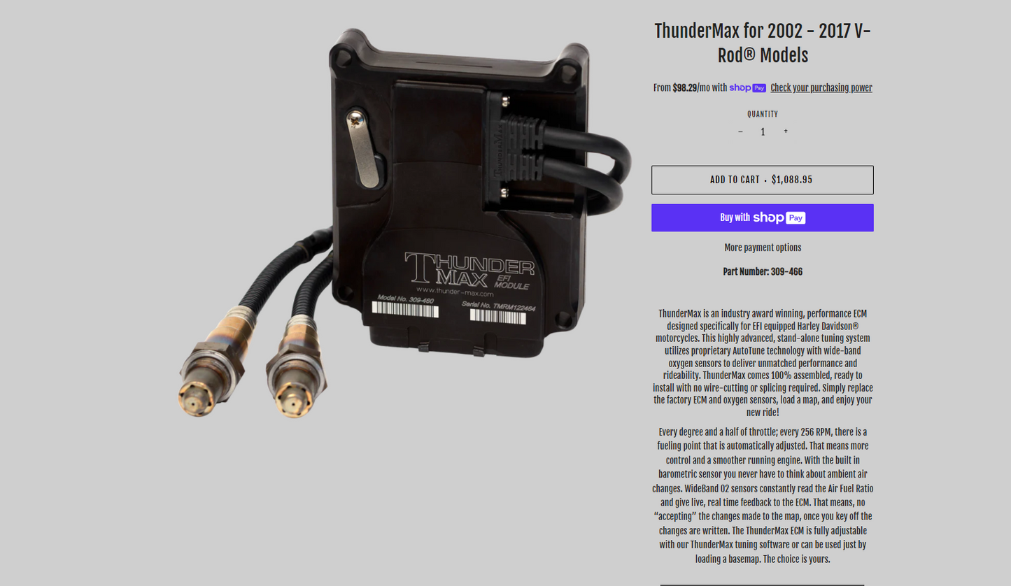 SOLD ThunderMax V-Rod VRod EFI Module ECM Model Number 309-466 - Thunder Max Harley-Davidson