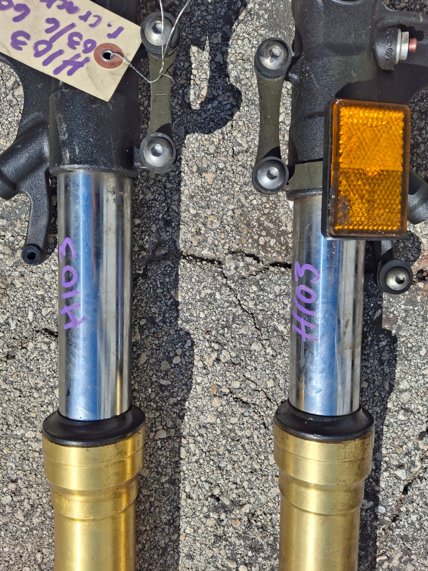 05 06 Honda CBR600RR Forks 600RR Front End R Side Bent CBR 600 RR Suspension MEE